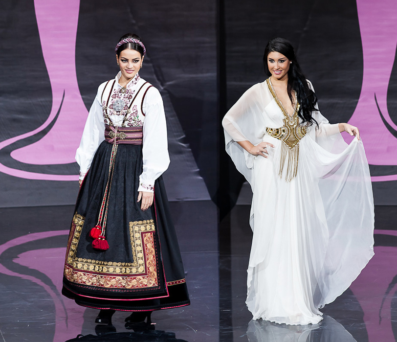 ملكات جمال الكون يستعرضن بالأزياء الشعبية لبلادهن